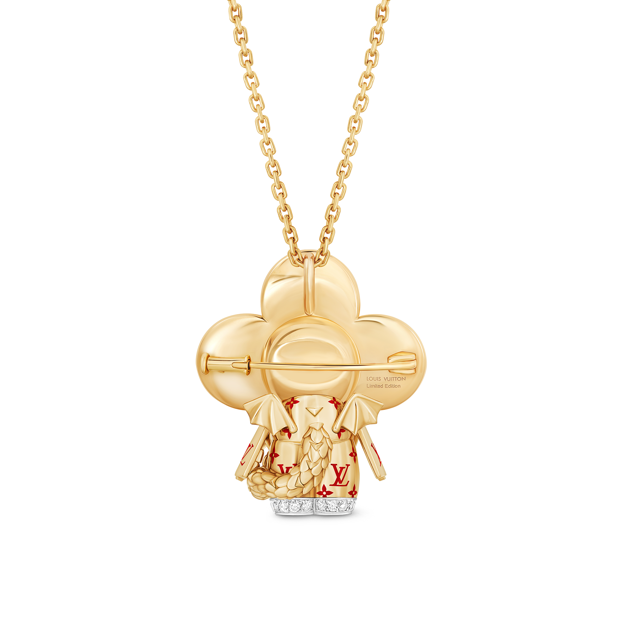 Vivienne Dragon Pendant, Yellow Gold, White Gold, Lacquer